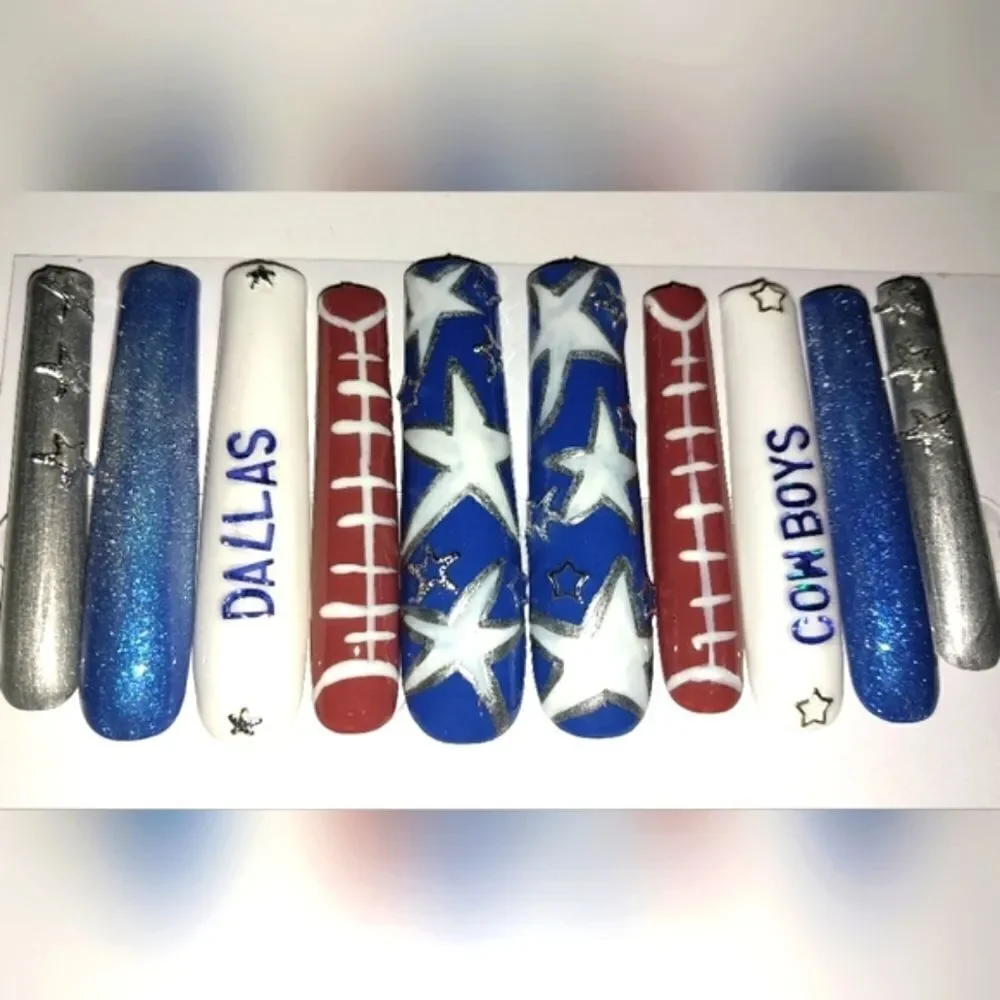 Hand crafted custom Dallas Cowboys 10pc 3xl acrylic press on nails Sz Medium
